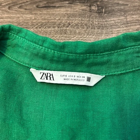Zara Green Cropped Linen Shirt - Picture 3 of 5